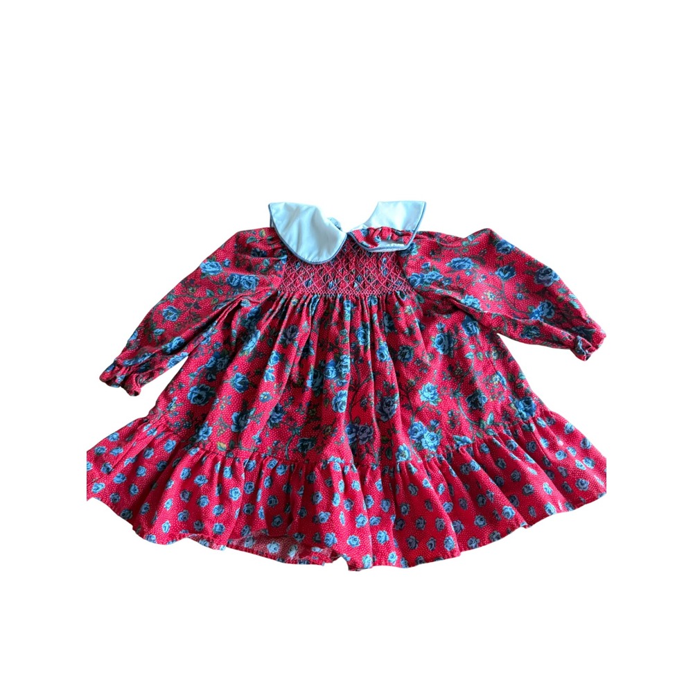 Vintage Polly Flinders Rose Smocked Dress Baby Girl 24 Months Cottagecore Floral